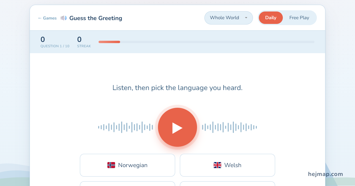 Guess the Greeting audio language game